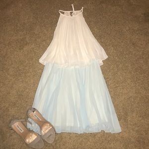 Blue and white pleated dress